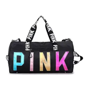 Pink Laser Logo Waterproof Women Travel Bag Sports Gym Holdall Bag Overnight Weekend Carry Travel Bag Hand Luggage(Sheets)