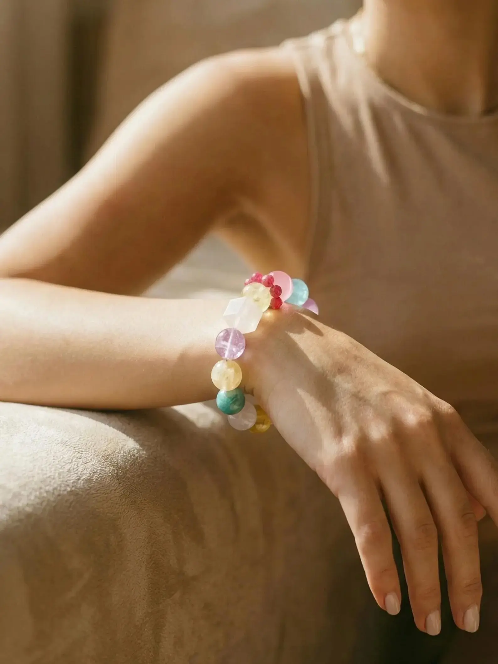 Natural Crystal Multi-Gemstone Bracelet cute jewelry 16mm hand made charm kawaii style gift for women Healing birthday gift Gift for Her