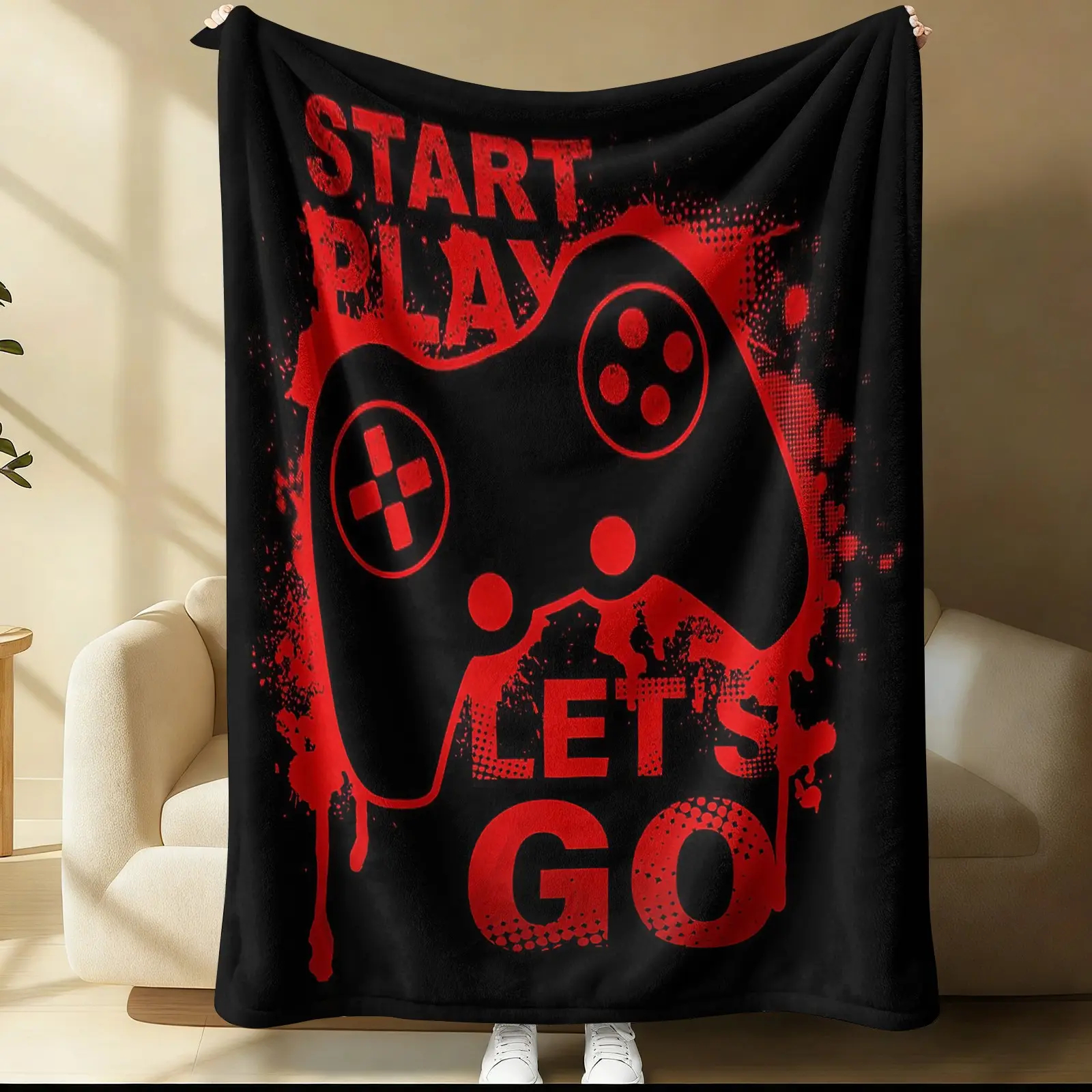 Street Graffiti Game Controller Flannel Printed Blanket,Red Black Gamer Print Throw Blanket,Soft Fluffy Warm Blanket for Bedroom,Game Room,Office & Couch,All-Season Lightweight Gift Blanket,Perfect Present for Teen Boys & Game Fans