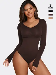 Women's Long Sleeve Shapewear Bodysuit, Slim Fit Smooth Stretchy One-Piece, Tummy Control Top, Seamless Body Shaper for Layering, Underwear