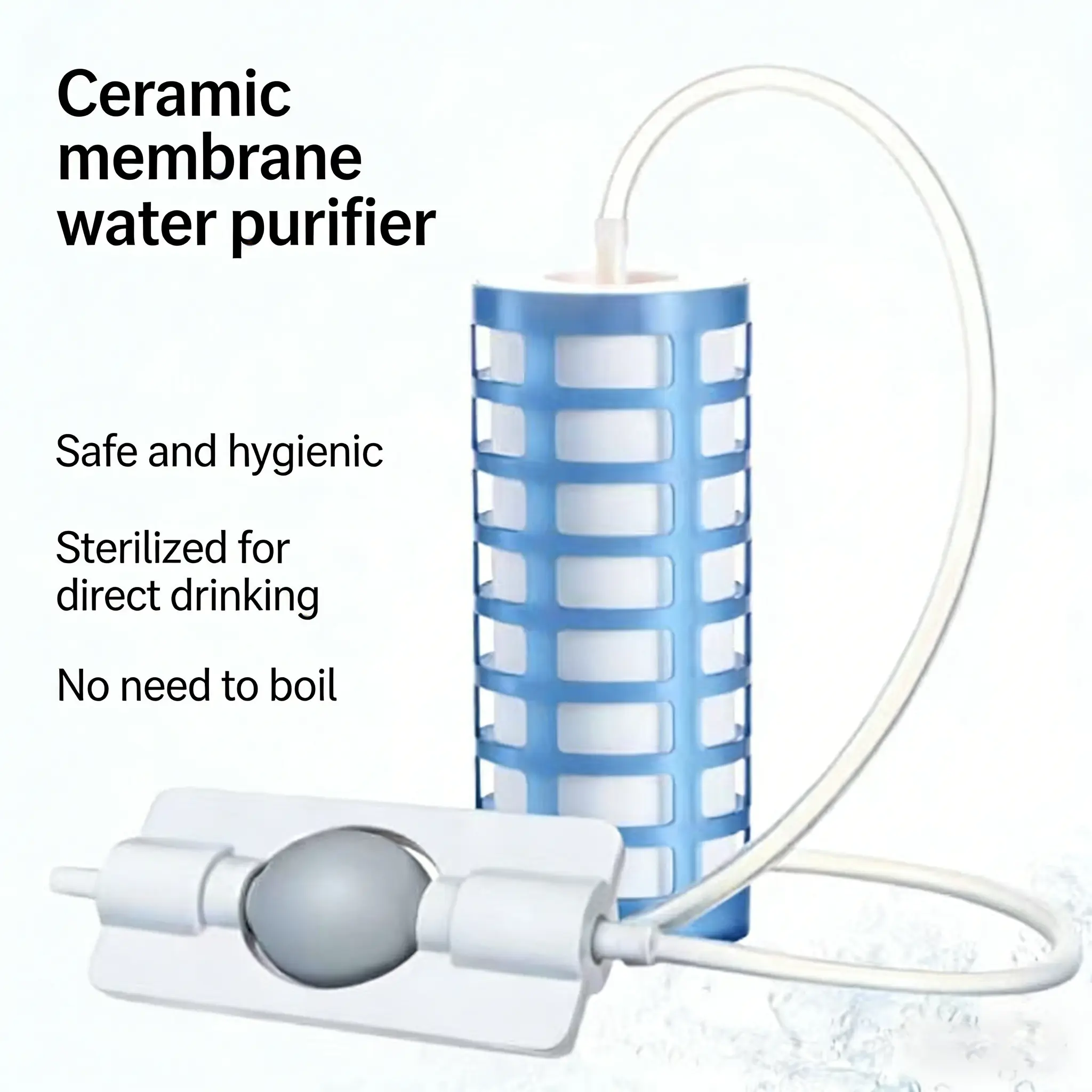 Dual Mode Water Filtration System & Water Purifier - High-Capacity, Lightweight for Camping, Survival - Includes Patented Reusable Ceramic Filter Element, Negative Pressure Device, Food-Grade Silicone Tubing