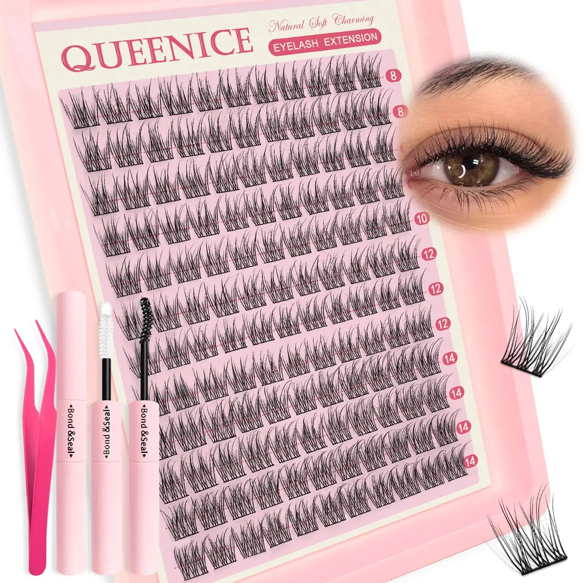 False Eyelashes Cluster Set, Cosmetic False Lashes, DIY Eyelash Clusters, Natural-Look, Mixed Length, D Curl, Dramatic Lashes, Reusable, Eyelash Extensions, for everyday and multi-occasion situations
