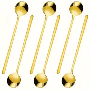 Stainless Steel Coffee Spoon (6 Counts), Long Handle Spoon, Dessert Spoon, Tea Spoon, Kitchen Utensils for Home, Cafe and Bar, Spoons Set