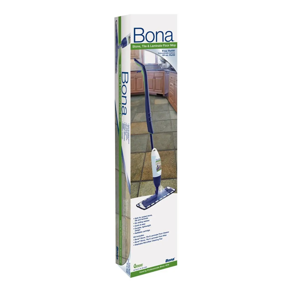 Bona 33 oz Durable Stone & Tile Floor Care Cleaning Kit - Spray Mop, Cleaning Solution, Cartridge Set for Home Maintenance (1 Kit Inclusive), Floor Maintenance