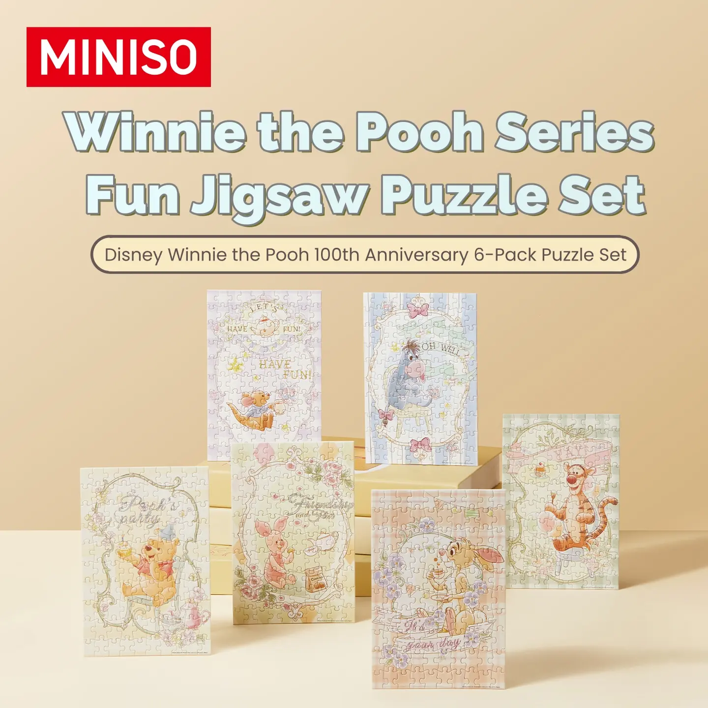 MINISO x Disney Winnie the Pooh 100th Anniversary Jigsaw Puzzle Set - 6 Boxes of 100-Piece Kits for Kids & Collectors, Back to School, Toys & Hobbies Games & Puzzles，Back to school