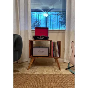 Mid-Century Modern Record Player Stand Cabinet Retro Vinyl Storage & Turntable Console