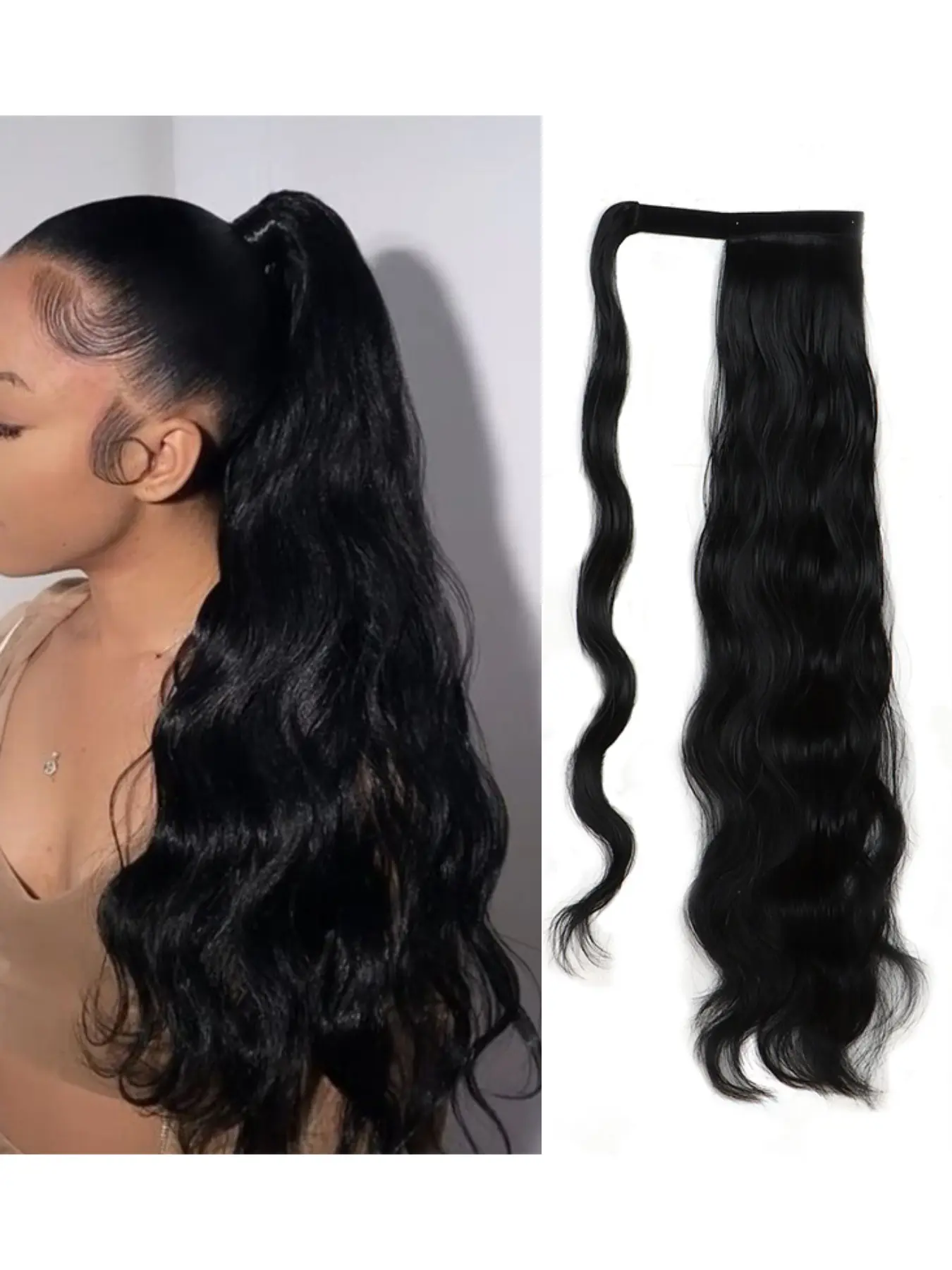 Pony tail extensions with straps, 22 inches long, curly ponytail, fluffy chicken rolls, with velcro, high ponytail, Synthetic Hair Ponytail, Synthetic Hairpiece, Synthetic Hair Pieces, suitable for women's daily use, parties, or cosplay
