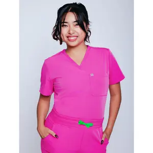 Rose One-Pocket Womens Pink Scrub Top
