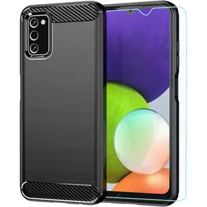 for Samsung A03S case, Galaxy A03S case with HD Screen Protector, Fashion Shock-Absorption Flexible TPU Bumper Soft Rubber Protective Case Cove for Samsung Galaxy A03S (Black Brushed TPU)