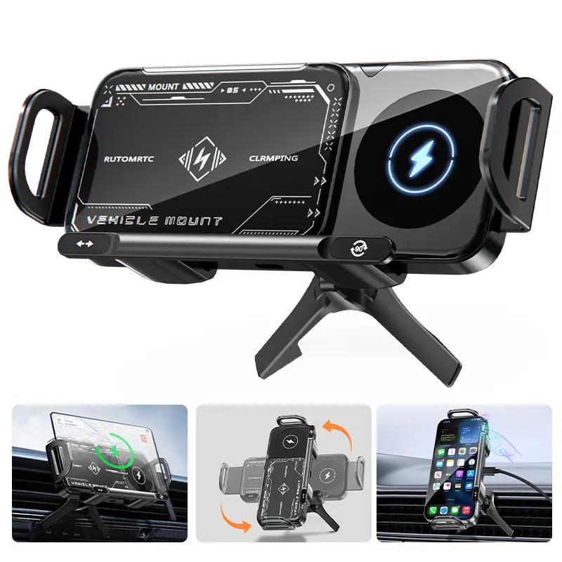 Wireless Charging Phone Holder Car Mount for Folding Screen/Universal Smartphone, 90° Rotating Car Mount Output Power 15W, Super Stable Air Vent Cell Phone Car Mount with Hook Clip, One Button Release for iPhone, Samsung, Google, and Other Smartphone