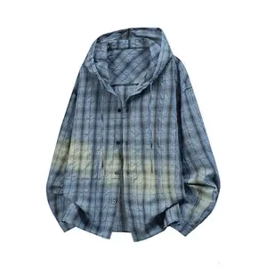 Men’s hooded plaid long-sleeve shirt — unisex loose-fit design, versatile for spring and autumn, can also be worn as a sun-protective jacket summervibes