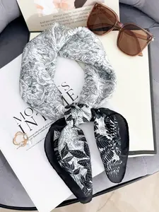 Floral Printed 70cm Silk Feeling Scarf, Elegant Neck Accessory for Stylish Looks, Versatile Headband and Belt for Spring and Fall Fashion, Fashion Hair Scarves