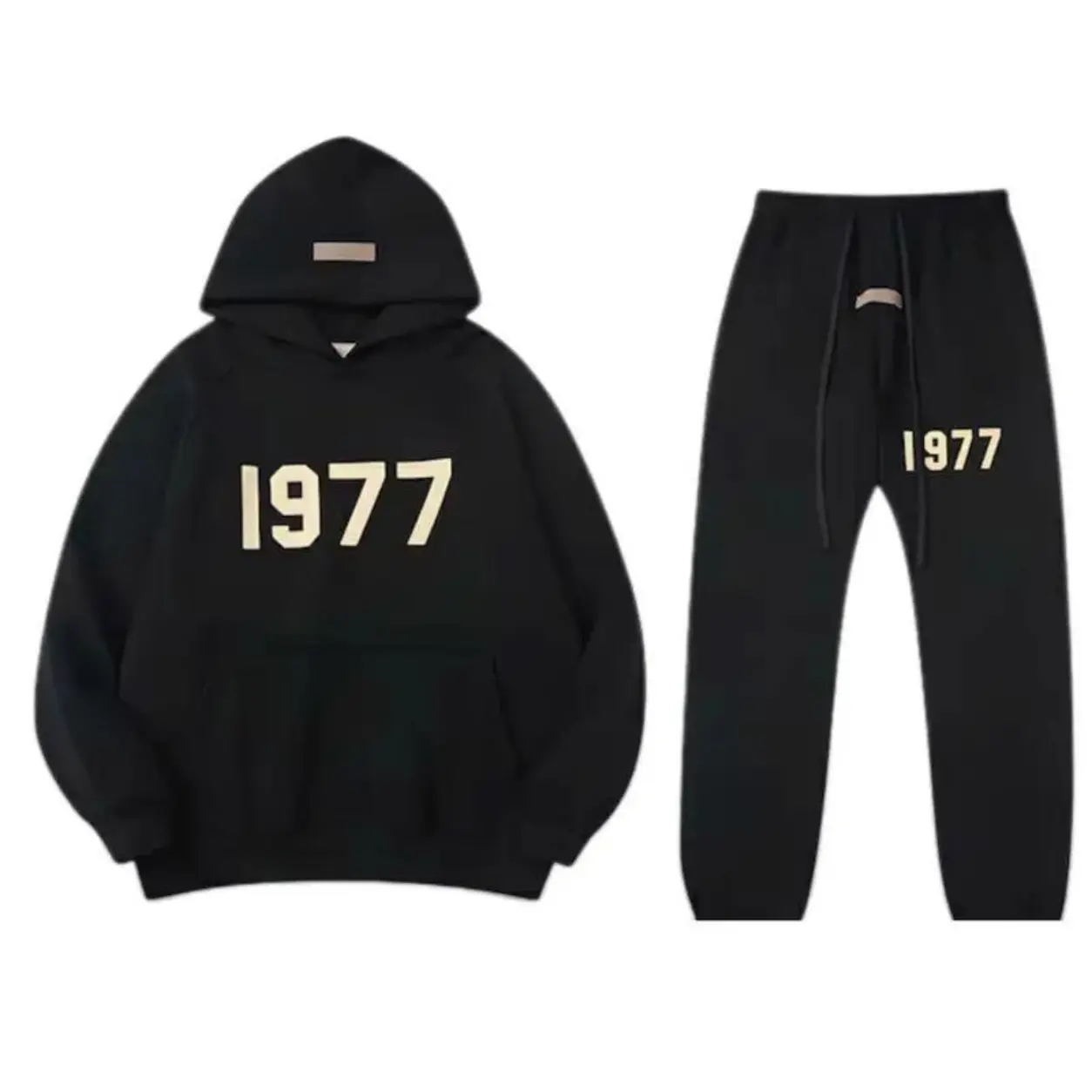 [SET OR SEPARATE] 1977 Black Hoodie & Sweatpants Set, Unisex Pullover Hooded Sweatshirt Jogger Pants, Casual Streetwear Tracksuit Outfit