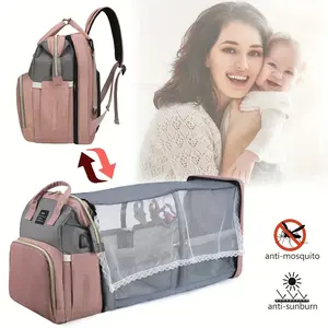 UR Choice Baby Diaper Bag With Changing Station, Travel Waterproof Diaper Bagpack For Mom Dad With USB Charging Port, Large Capacity & Multifunctional With Insulated Pacifier Case - Pink