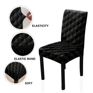 4/6PCS restaurant chair protective cover, black leather textured printed chair cover, elastic polyester fiber sliding cover, sewn closed, stain resistant and removable cleaning, suitable for home, kitchen, restaurant, hotel chair decoration