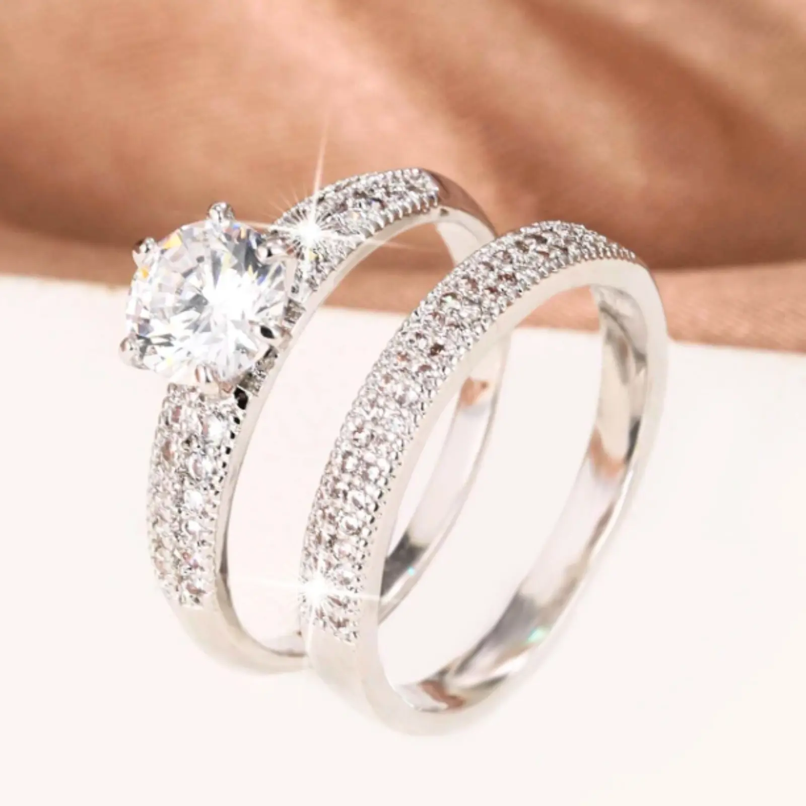 2 simple stone-encrusted decorative rings for women to wear to parties, holiday gifts, anniversaries