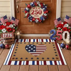Memorial Day Patriotic Doormats Outdoor 4th of July American Flag Star Front Mat with Red White Blue Rug, Non Slip Welcome Mats for 250th Anniversary Porch Entryway USA Decor