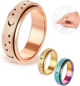 Anxiety Ring for Women Spinner Ring Fidget Ring Fidget Toys Adults Spinner Rings for Anxiety Fidget Rings for Women Fidget Ring Moon Star Rainbow