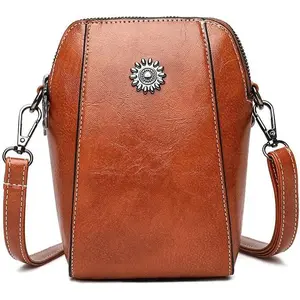 Lightweight PU Leather Crossbody Bag - Vertical Phone Pouch Fits iPhone 15 Pro | Water-Resistant & Easy Clean (Retro Brown, Unisex)