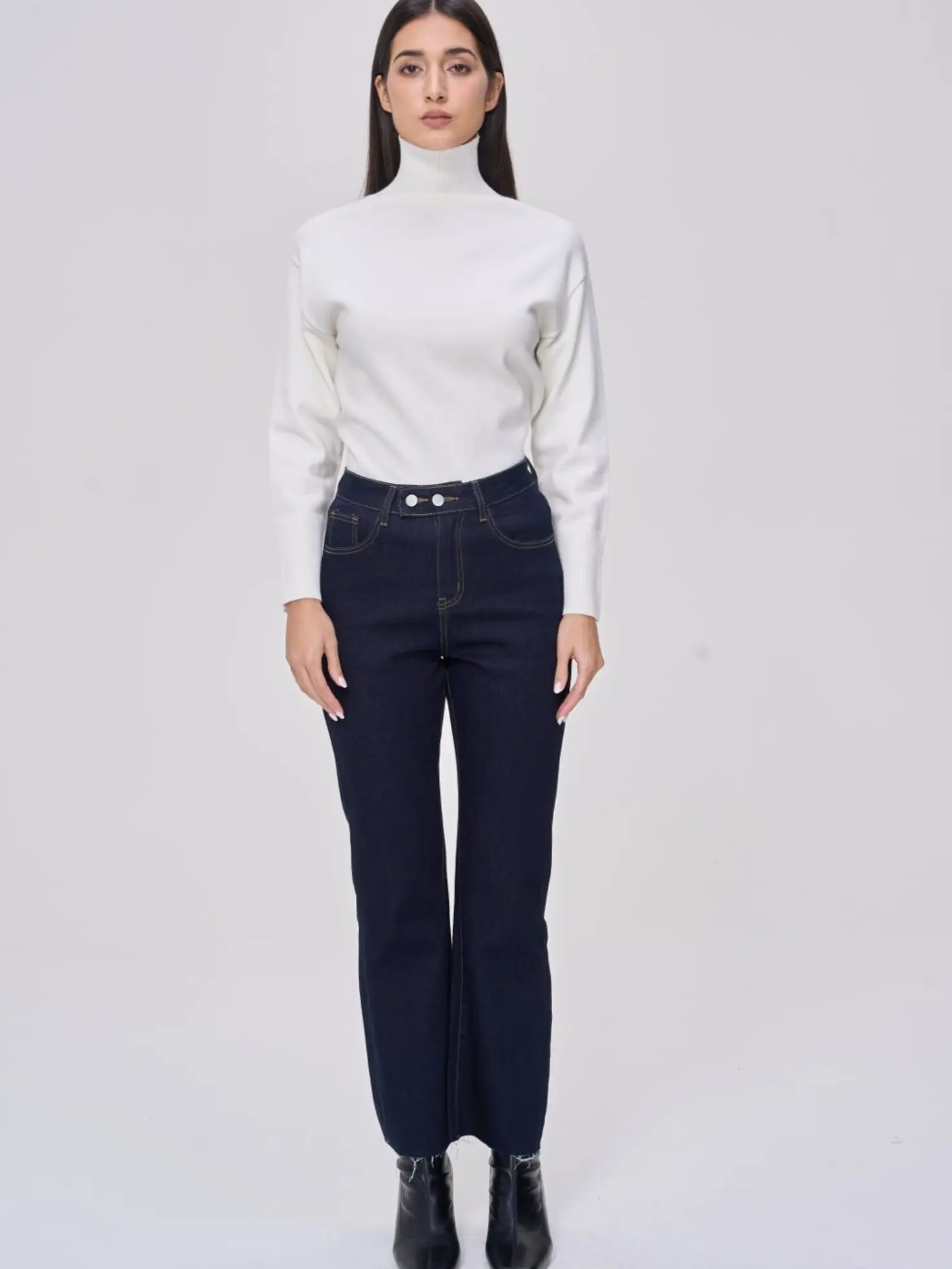 Vintage Dark Indigo High Waist Flare Jeans with Raw Hem