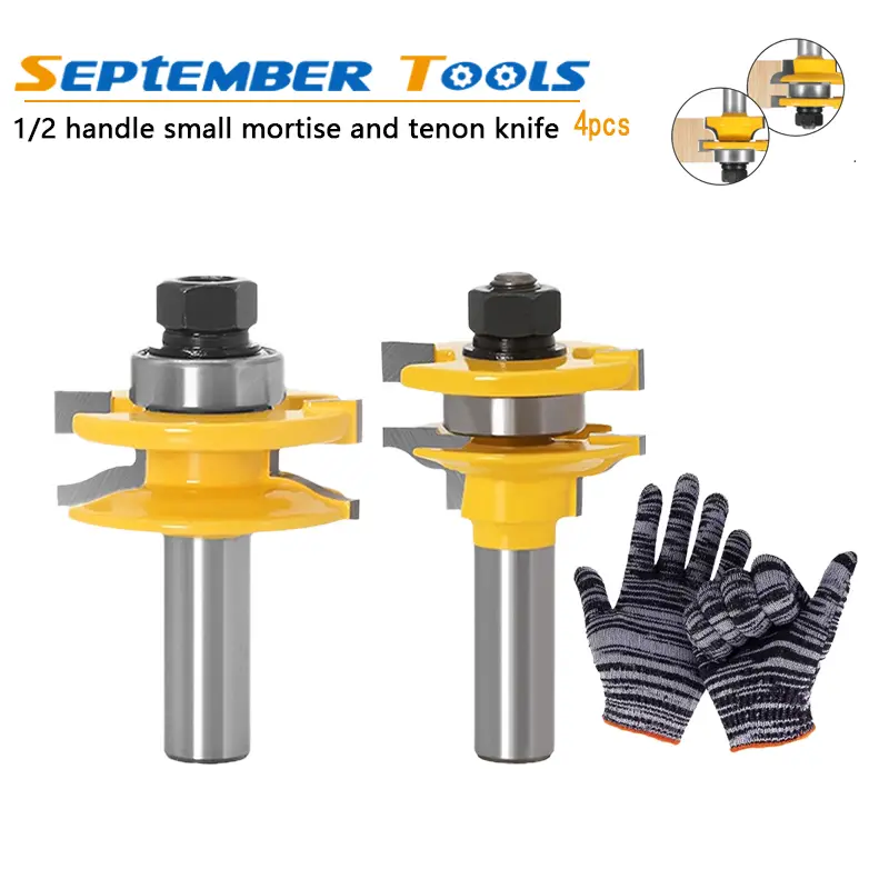4pcs Rail-and-Stile Matched Tungsten Carbide Tipped Wood Router Bits Set, 12.7mm (1/2") Shank Line Cutter, Bits Router Accessories & Parts, Metal Cutting Power Tool Add-ons
