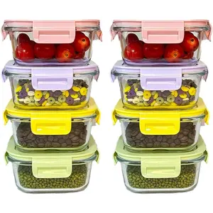 16 count 2Cup Square Glass  Storage Containers With , 16OZ  Meal Prep Bowls , Small Square Glass  Containers Leak-proof, Dishwasher Microwave Freezer Safe (8 Packs)