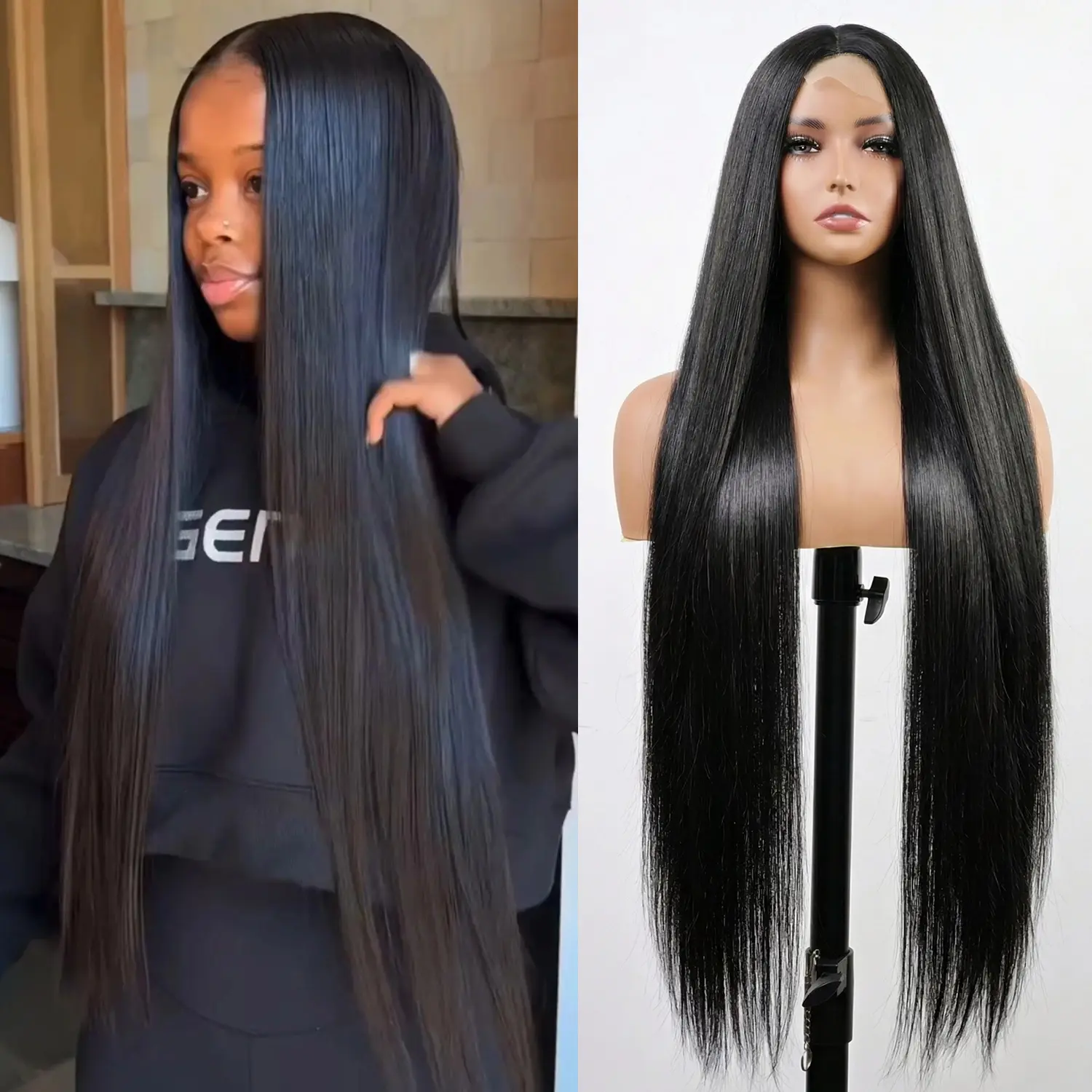 Lush Haute 【Special Offer】Long Straight Black Wigs for Women Glueless Synthetic Wig Middle Part 32 Inch