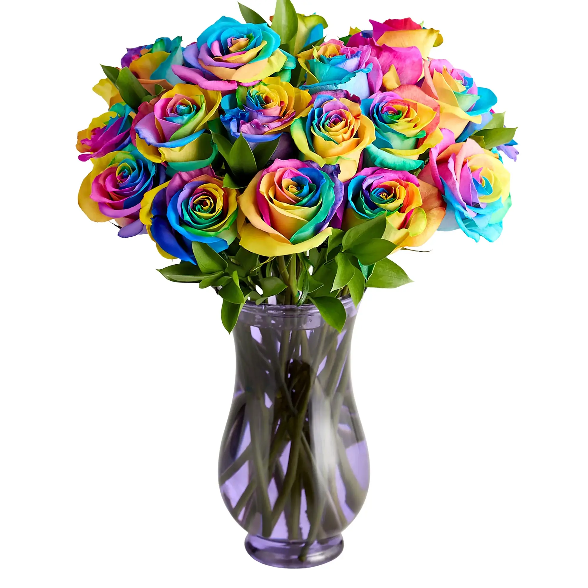 1800 Flowers - 24 Stem Kaleidoscope Roses with Purple Vase, Fresh Flowers