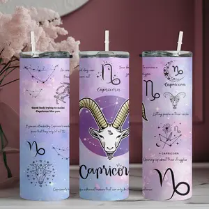 20oz stainless steel water bottle with straw, Capricorn constellation pattern design skinny tumbler, suitable for fitness, travel, driving, and daily use at home. A great gift for family and friends | 1pc
