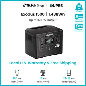 OUPES Exodus 1500W, 1488Wh Portable Power Station, LiFePO4 (LFP) Battery, 1500W AC(3600W Surge)/140W USB-C Output, APP Control, Solar Generator for Home Backup Power, Camping & RVs