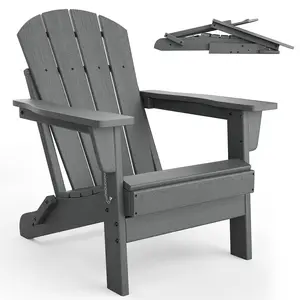 Garvee Folding Adirondack Chairs – Durable All-Weather Resistant HDPE Outdoor Patio Chairs with Realistic Wood Texture, Ideal for Fire Pit, Deck, Pool, or Backyard, Grey