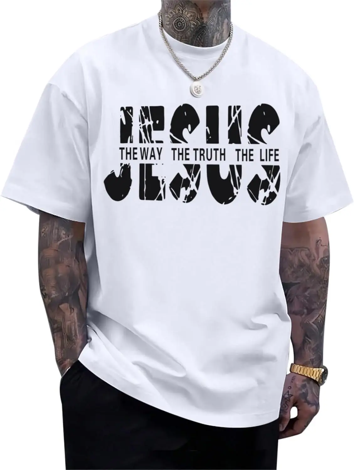 Men's Christian Jesus Faith Graphic Cotton T-Shirt, Unisex Short-Sleeve Religious Apparel with God Cross Bible Verse Inspirational Print, Casual Streetwear Top, Shortsleeve