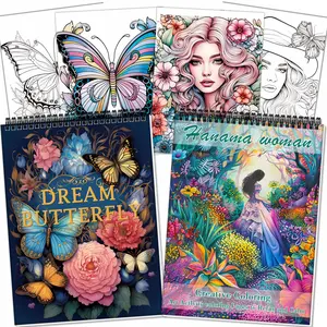 2-Pack Colorful Coloring Book Set, Art Activity - Dream Butterfly & Hanama Woman Theme - Anti-Stress Designs for Adults - Relaxation & Creativity Gift for Holidays, Christmas with Intricate Patterns - Spiral Bound for Easy Use