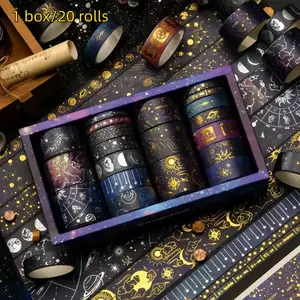 Starry Night Pattern Washi Tape Set, Crafts Kit, 20pcs/box Retro Color Decorative Adhesive Tape, DIY Decorative Tape for, Scrapbooking, Journal Making, Scrapbook Accessories, Scrapbooking Tool