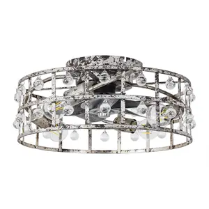 18 Inch Retro Silver Crystal Flush Mount Ceiling Fan with Light APP & Remote Control