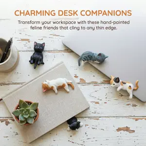 2026 Mini Cat Desk Figurines Set of 5 Resin Multi Pose Kitty Ornaments Cute Cartoon Style Desk Companions for Home Offices Cubicles Playful Charming Desktop Decoration