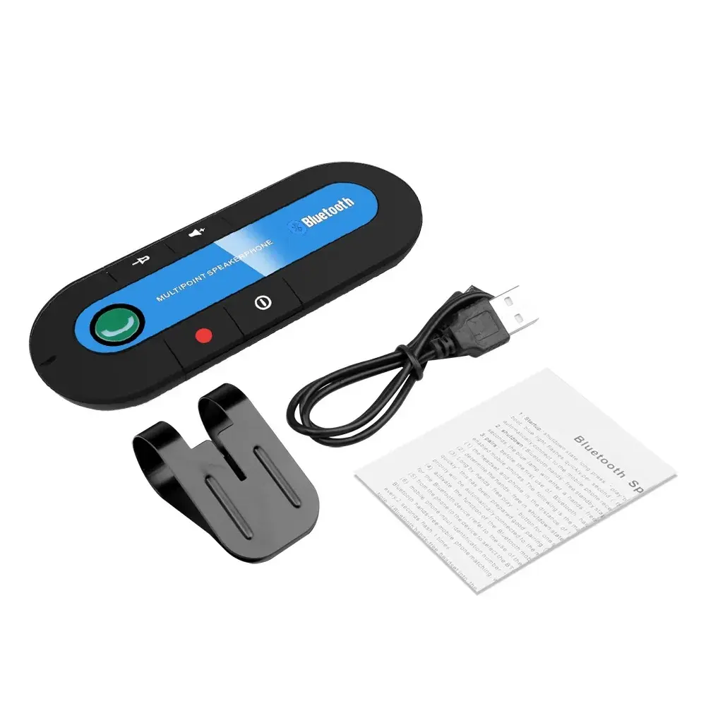 Bluetooth Car Kit with Sun Visor Clip - Wireless Handsfree Speakerphone, Micro USB Charging Cable, 3.7V Stereo MP3 Audio Receiver, 2-3H Charging, 20H Talk Time for Car Audio Installation, Voice Control Stereo Speakers, 20 Hours Talk Time, Full Metal