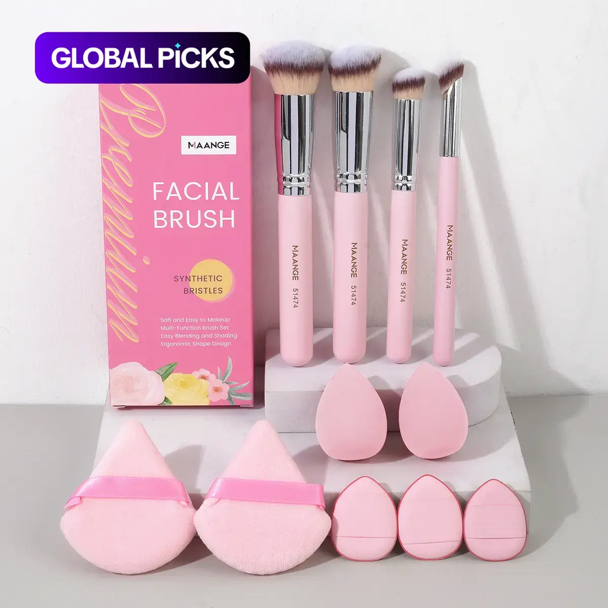 MAANGE Multifunctional Makeup Tools Set, 4 Soft Brushes, Foundation Brushes, 2 Triangular Puffs, 2 Beauty Sponges & 3 Finger Puffs, Portable Cosmetic Accessories, Makeup Brush Kit #GLOBAL PICKS