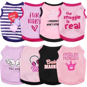 8 Pieces Girl Dog Clothes For Small Dog Puppy Shirts Printed Pet Outfit Sweat Soft Pullover Cute Dress Female Clothes Outfits For Small Doggie,Cats,Chihuahuas,Yorkies(Vivid Pattern,Size M)