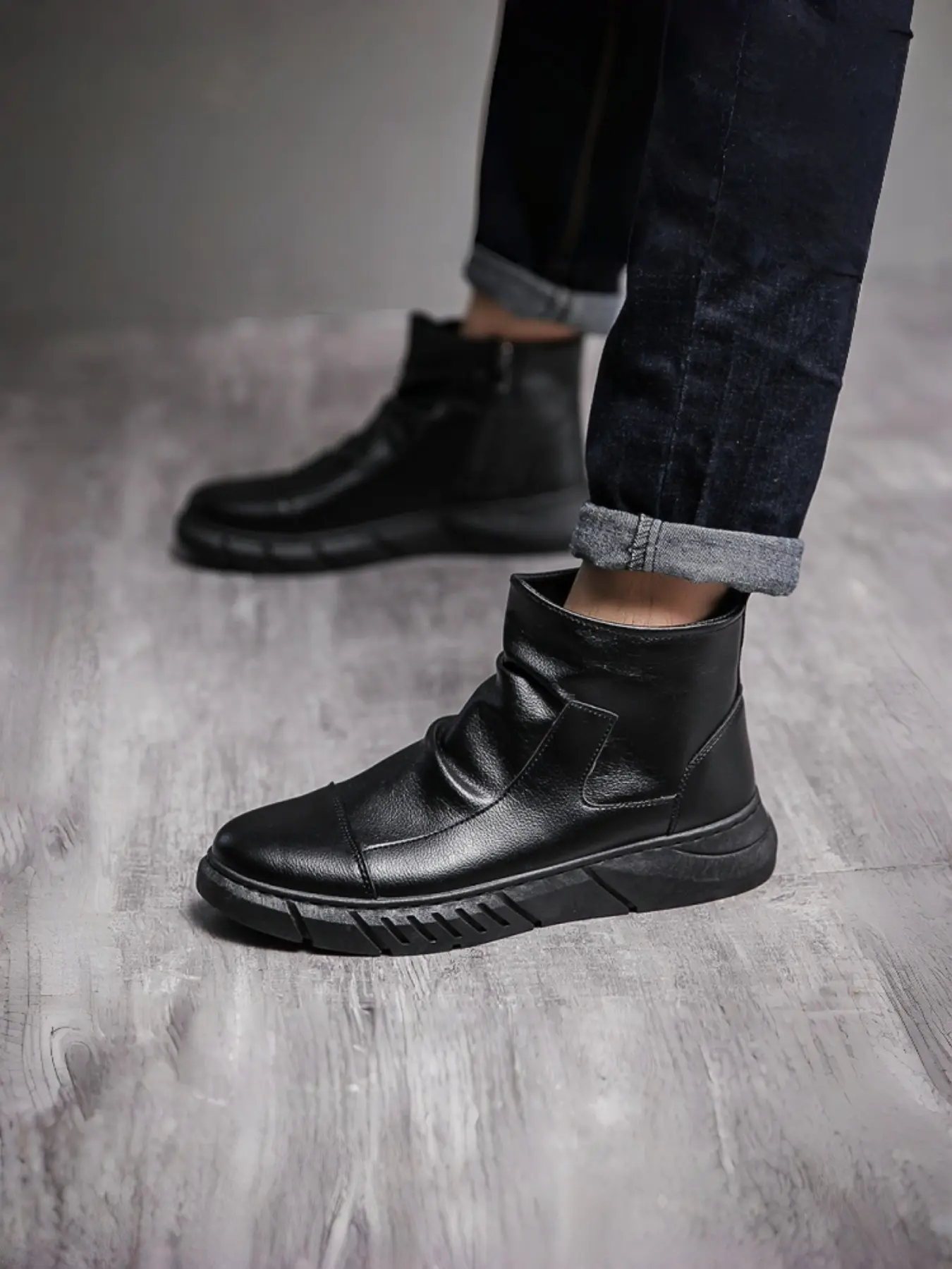 Men's Comfortable Classic British Style Work Boots, Short Boots, Trendy Boots, High-Top Fashion Lightweight Leather Rubber Boots, Shoe, Footwear