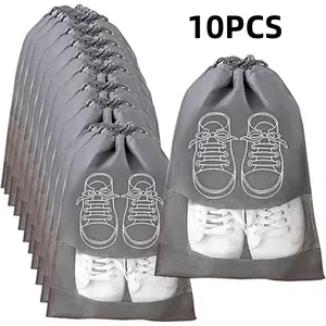 10PCS Portable Travel Shoe Bag with Drawstring, Transparent  Shoe Organizer, Foldable Shoe Storage Pouch