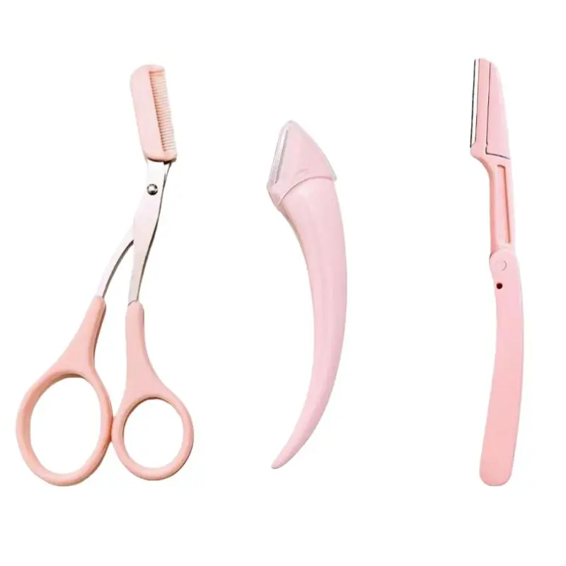 Women's 3-Piece Cosmetic Eyebrow Scissors Set - Compact Trimmer, Shaping Tool for Polished Brows, Portable Beauty Products for Home & Travel