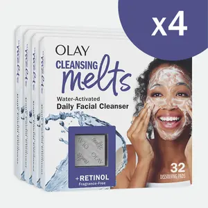 4 Pack Olay Cleansing Melts + Retinol - Gentle Toning and Refreshing Fragrance-free  Face Wash, 32 Count