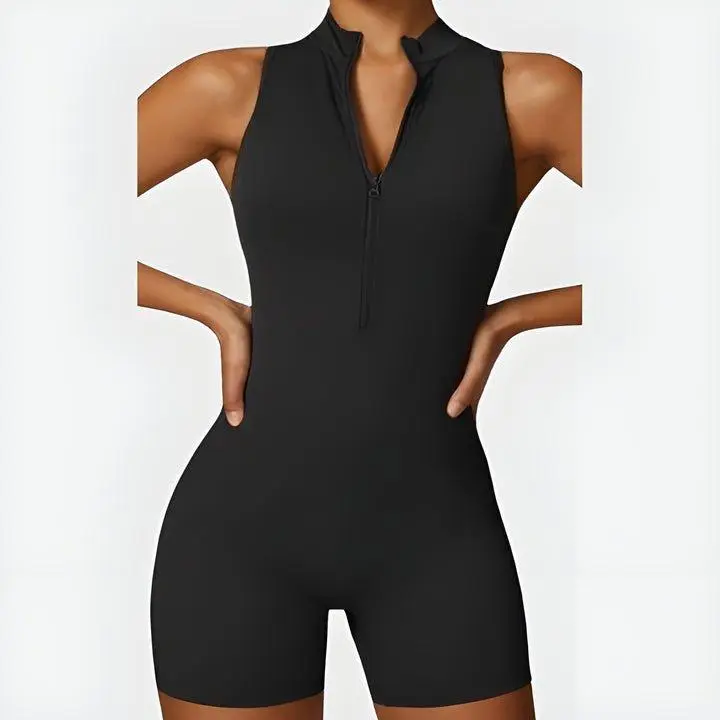 PowerMove Performance Zip-Up Romper Short - Sculpting Compression Fit, Four-Way Stretch, Moisture-Wicking Fabric, Breathable Material, Versatile for Workouts & Athleisure