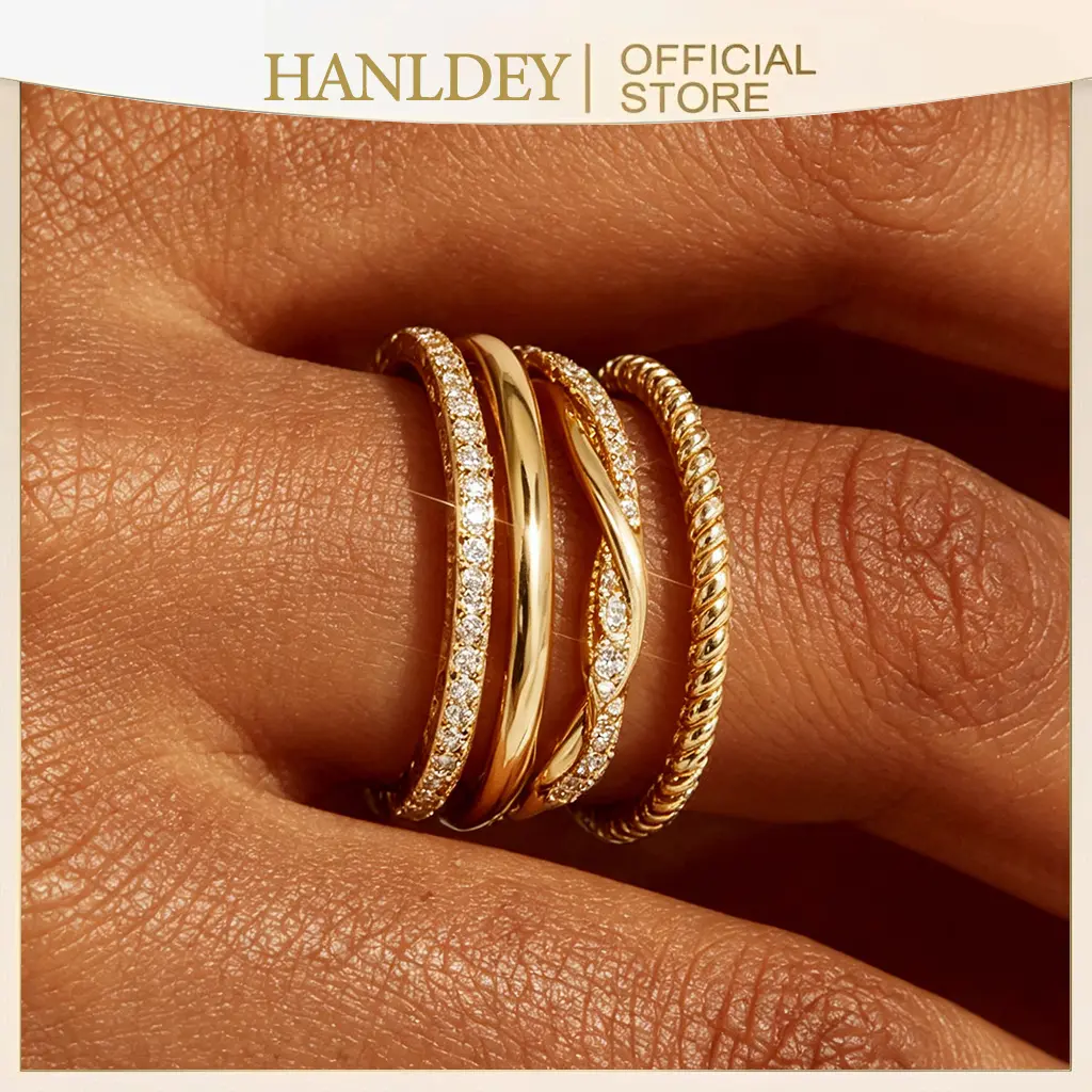 Stackable Rings for Women Non Tarnish Dainty 14K Gold Plated Stackable Thin Rings Cubic Zirconia Thumb Ring Set Trendy Statement Promise Wedding Bands Engagement Rings for Women Size 7-10