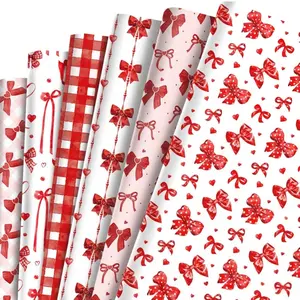 12 Sheets Red Bow Gift Wrapping Paper – Holiday Gift Box Wrapping Paper for Mother's Day, Gifts for Mom & Grandma, Girls' Birthday Parties， Girls' Party Gift Decor