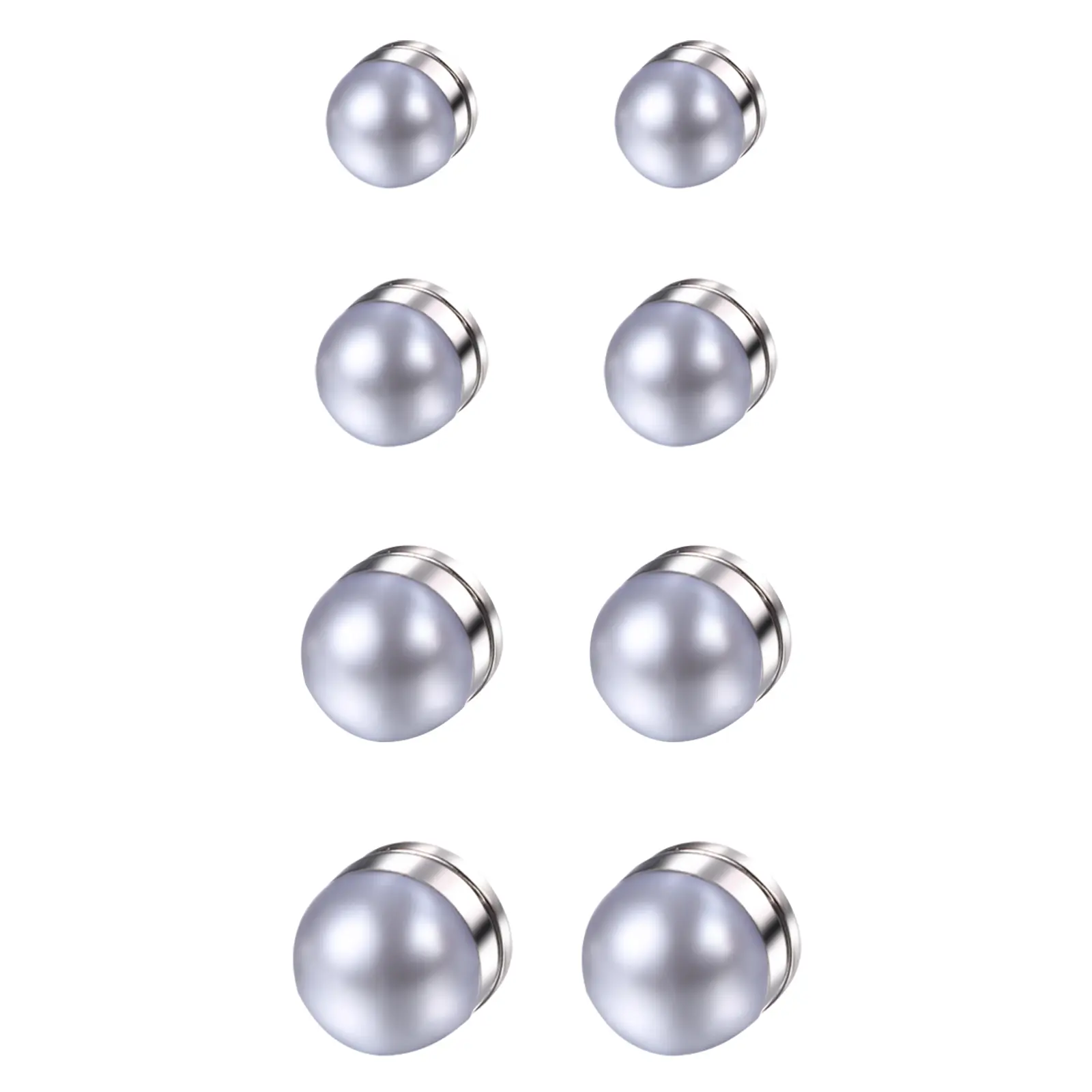 OIDEA 4-Pair No-Piercing Hypoallergenic Silver Mini Magnetized Earrings Set, N52 Magnetic Earrings for Women with White Round Pearls