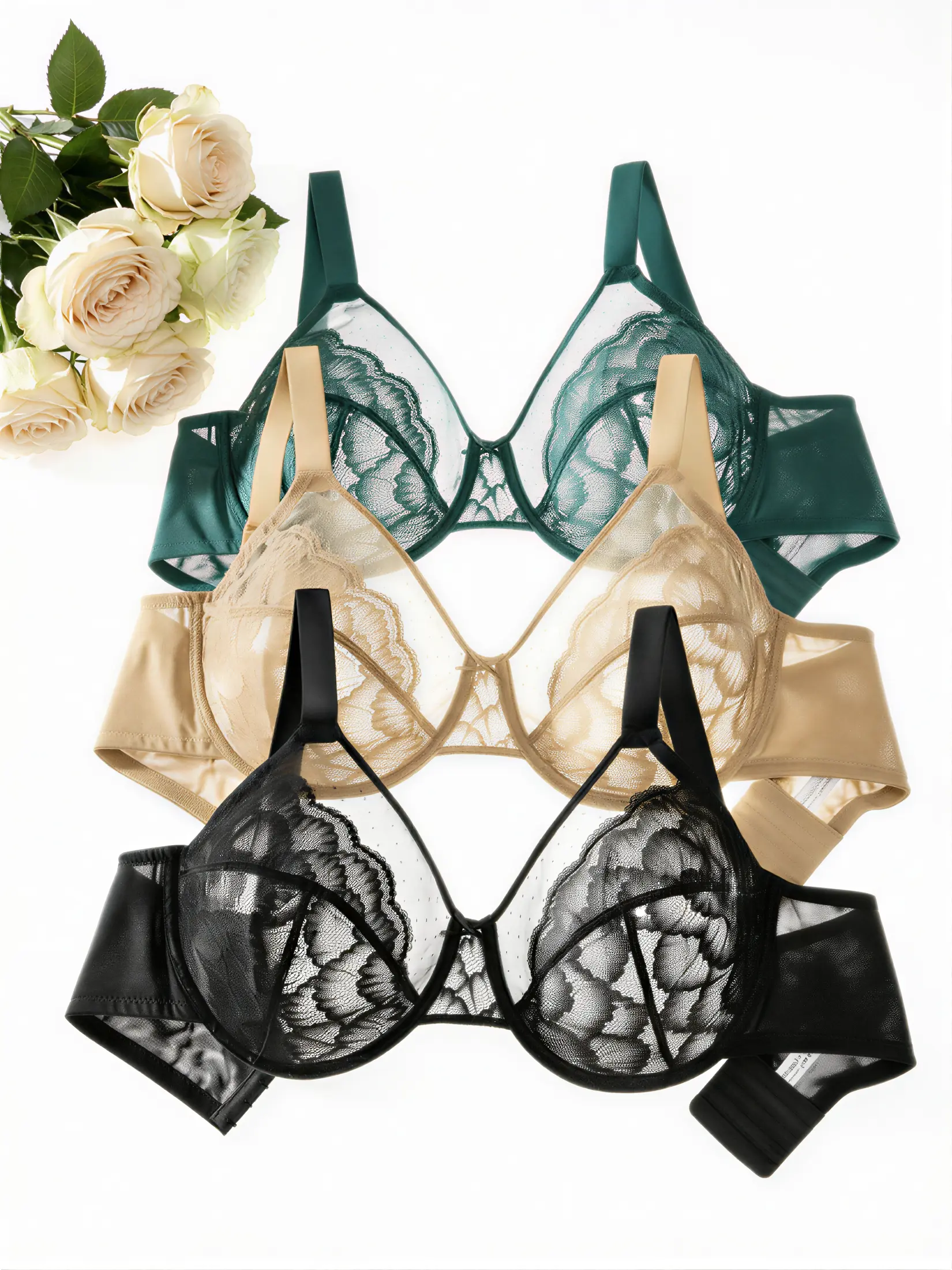 3-Pack Underwire Bras ,  Mokongfu Women's Unlined Plus Size (42 44 46 48DDD F G E G cup) Full Coverage for Large Busts, No Spillover Lift Support, Soft Breathable Lace, Wide Straps, Bounce Control Everyday Comfort Lingerie