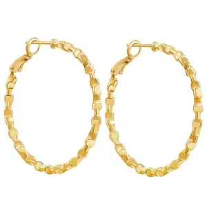925 Sterling Silver Post Chunky Gold Hoops, Large Gold Plated Hypoallergenic Dangle Earrings for Women Trendy