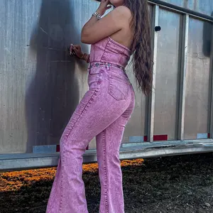 Pink denim jumpsuit